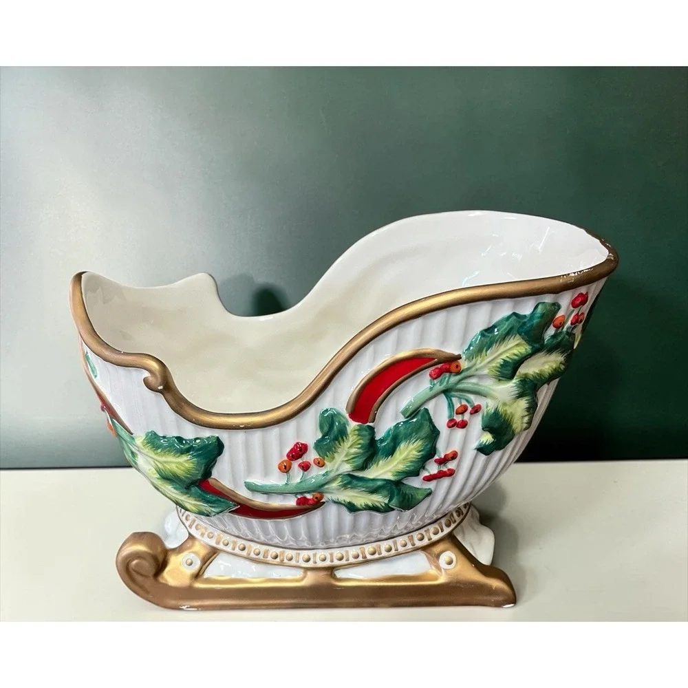 Fitz & Floyd‎ Snowy Sleigh Ride Conforti Collection 2007 Planter Candy Bowl Xmas
